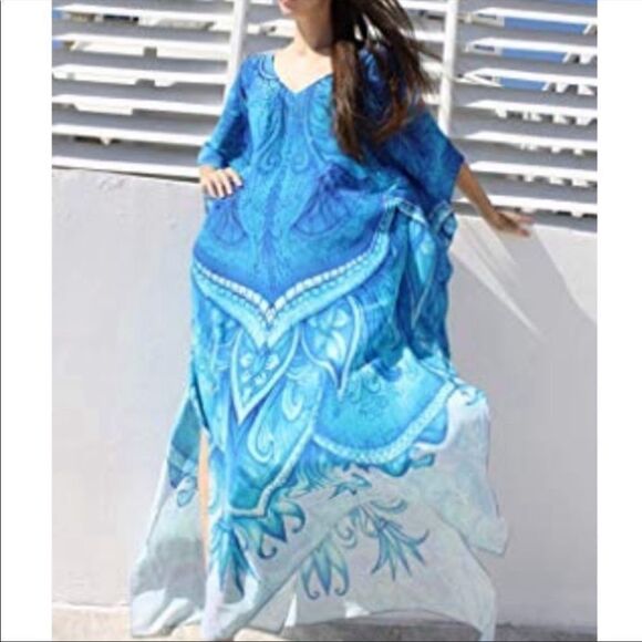 NEW Aqua Print Kaftan Beach Dress - Picture 3 of 6